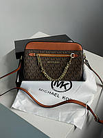 Женская Сумка Michael Kors Jet Set Large Logo Crossbody Bag Brown Premium