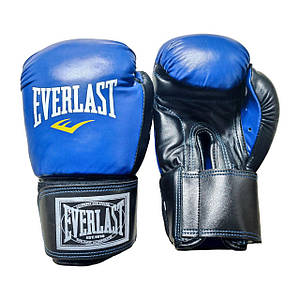 Боксерські рукавички EVERLAST 10 oz шкіра синьо-чорні