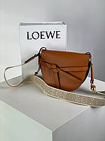 Женская Сумка Loewe Gate Small leather and Jacquard Shoulder Bag Brown Premium