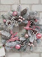 Новогодний венок на двери Зимний рассвет, д 38-40 см, рождественский венок оберег на двери