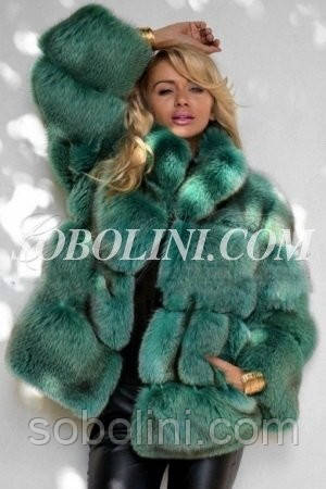 Стильний кожушок із фінського песця, широка розкладка хутра, довжина 70 см, фото 1