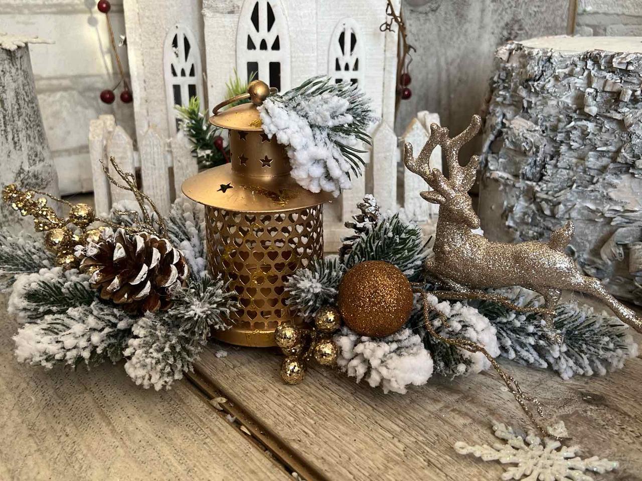 Новорічна композиція з фонарем під лед-свічу, висота 20 см на 40  см,, фото 1