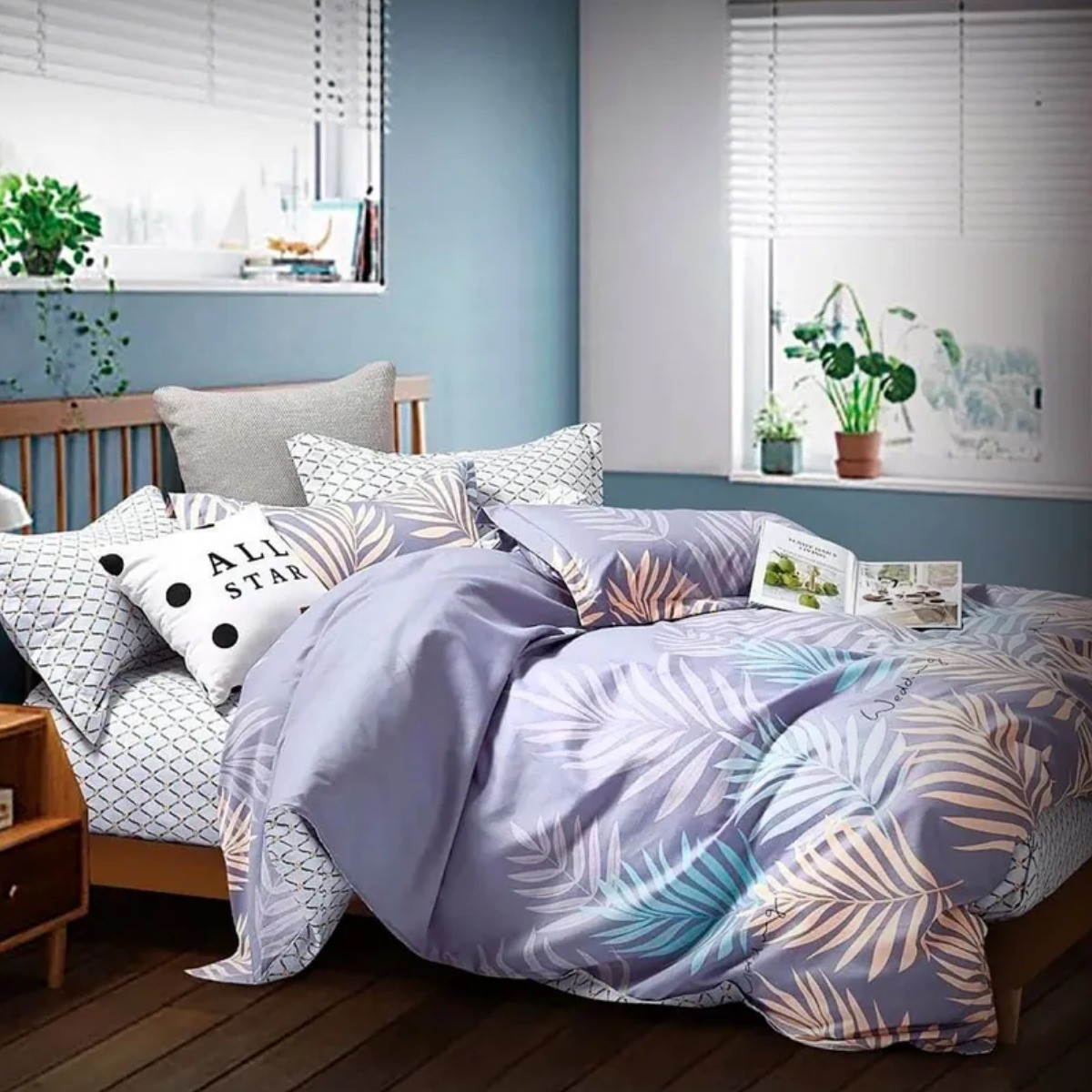 Комплект постільної білизни полуторний ZMW "Home Textiles" (37637) Пір'я на бузковому