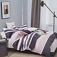 Комплект постільної білизни полуторний ZMW "Home Textiles" (37640) Темно-сірі + бежеві смуги