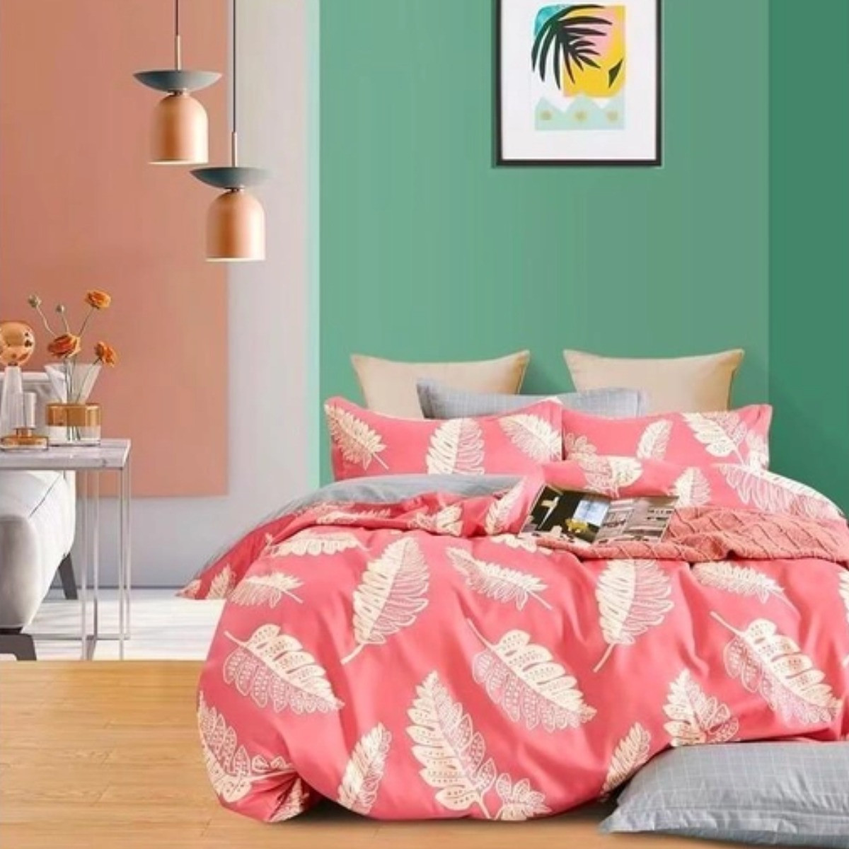 Комплект постільної білизни двоспальний ZMW "Home Textiles" (37628) Біле пір'я на рожевому
