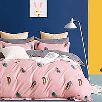 Комплект постільної білизни полуторний ZMW "Home Textiles" (37642) Коричневе пір'я на рожевому