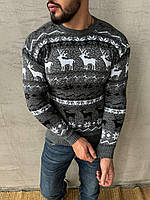 Кофта мужская новогодняя зимняя Oleni темно-серая Свитер мужской с оленями теплый зима Топ качества