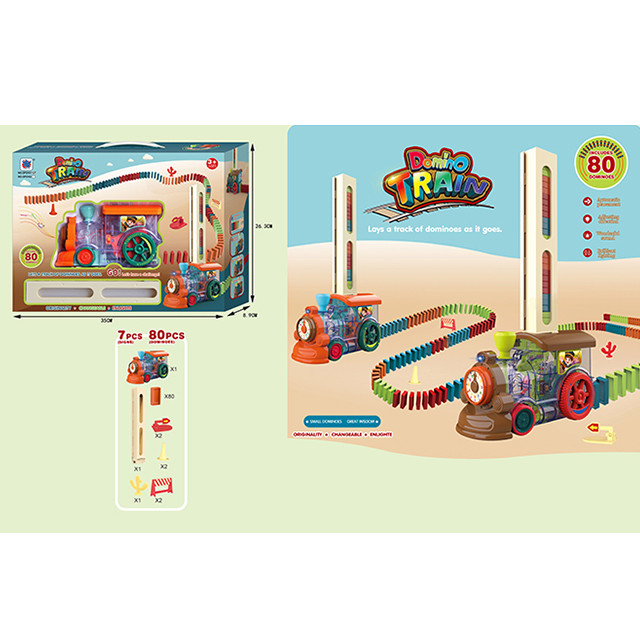 Поїзд GP2161 (18шт) 18см, звук, світло, їздить, доміно 80шт, 2 кольори, на бат-ці, в кор-ці, 35-26,5-9см, фото 1