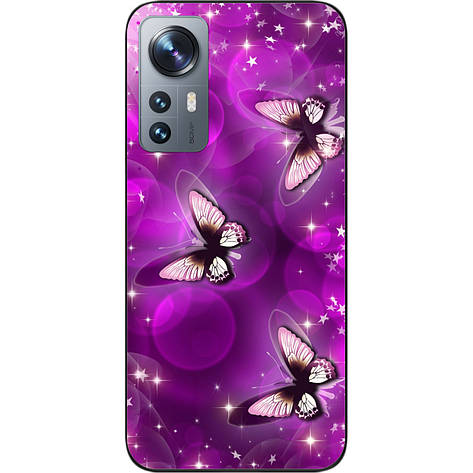 Силіконовий чохол Case для Xiaomi 12/12X з картинкою Бузкові метелики, фото 1