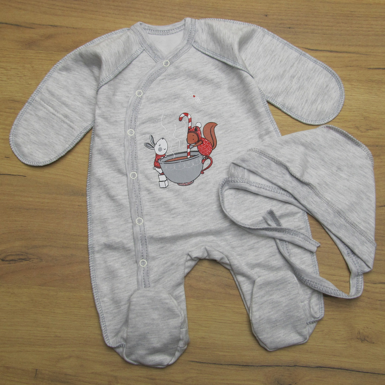 50 0-1 міс для недоношених маловагових дітей теплий чоловічок і шапка на флісі з начісом у пологовий будинок 8103 БЖВ Сірий із