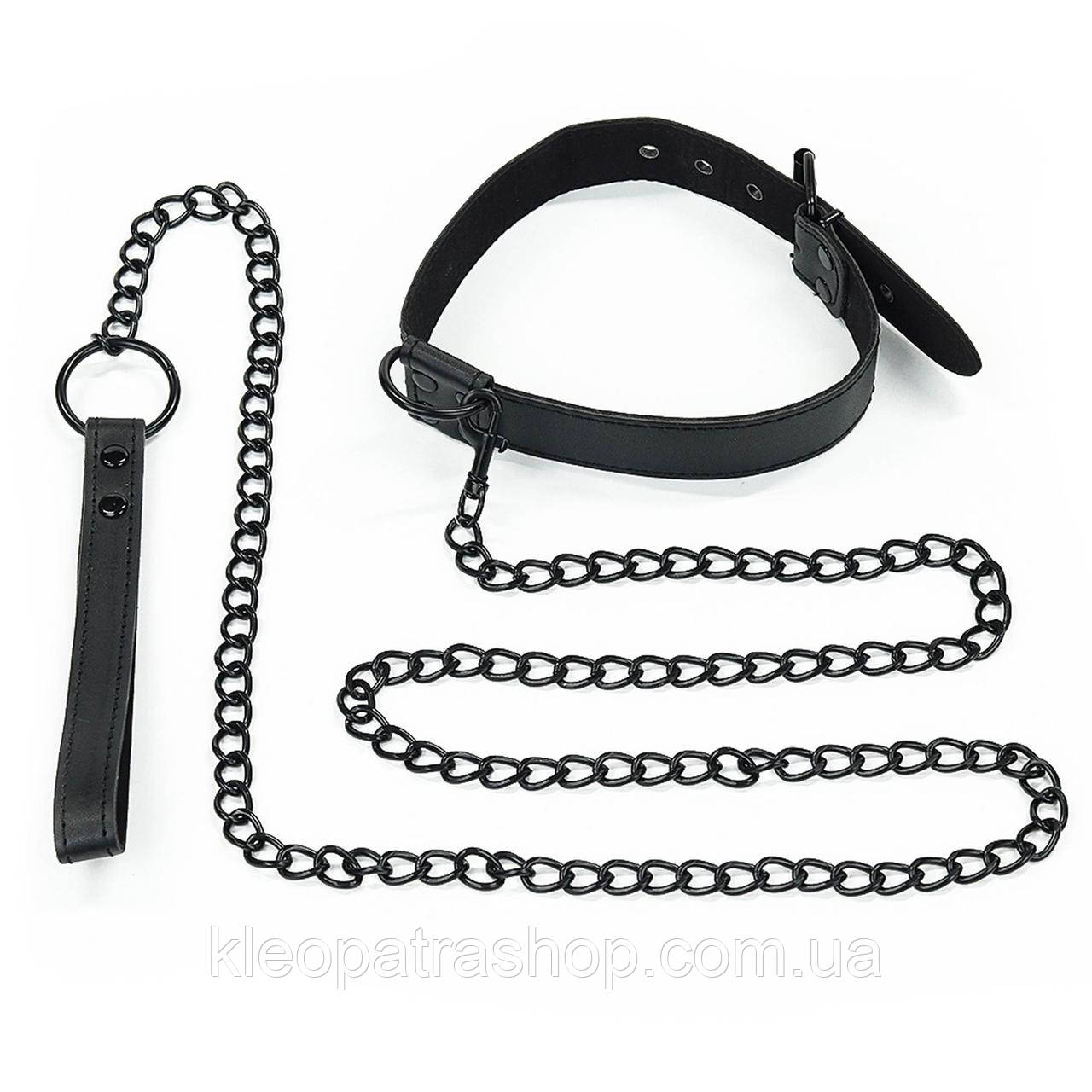 Бондаж нашивник Fetish Black Matt Collar With Leash