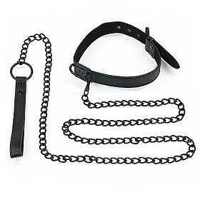 Бондаж нашивник Fetish Black Matt Collar With Leash