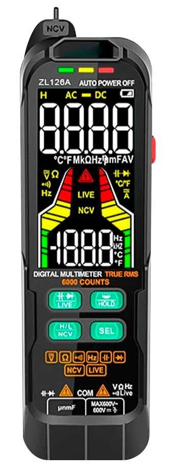ZL126A, мультиметр TrueRMS, відліків: 6000, напруга: 600В, опір: 10MОм, ёмність: 60 мФ, NCV