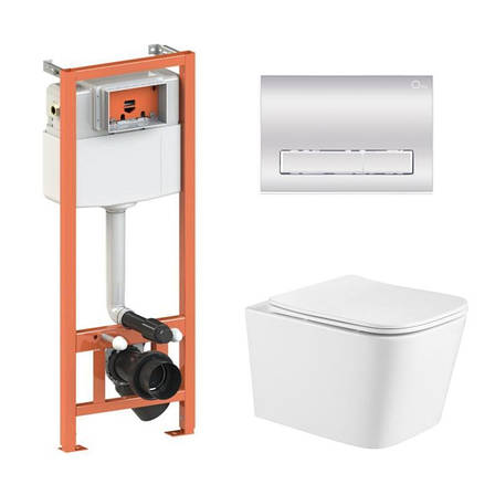 Готове рішення Qtap для ванної кімнати: підвісний унітаз Crow Ultra Quiet 490x360x290 + комплект інсталяції Nest 4 в 1 (лінійна, фото 1