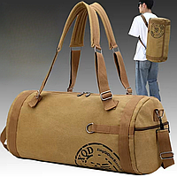 Большая сумка тканевая прочная дорожная через плечо, рюкзак, хаки