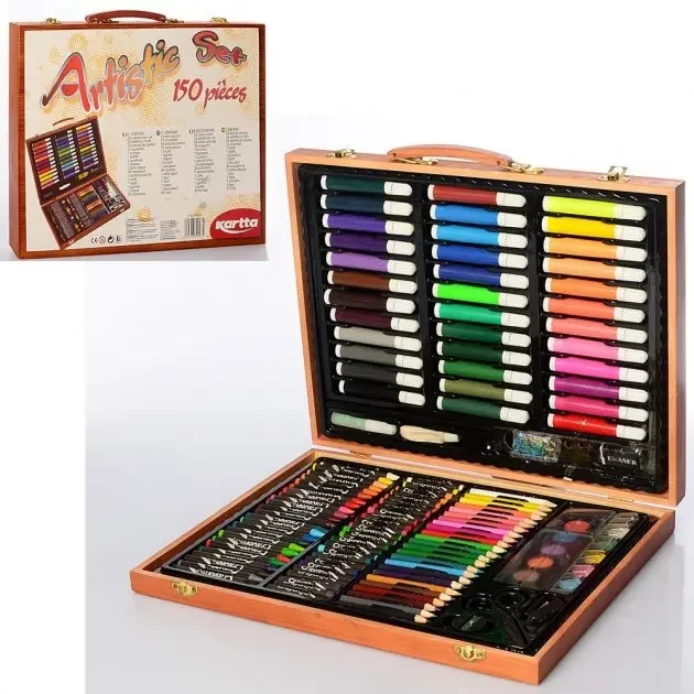 Дитячий набір для малювання і творчості Kartal на 150 предметів в дерев'яній валізі