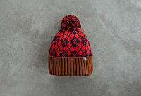 Красно-коричневая зимняя шапка Staff red & brown pattern pompon