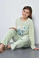 Пижама детская для подростка плюшевая салатового цвета 168633M