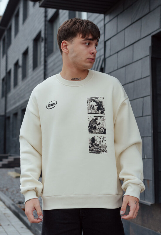 Світшот теплий бежевого кольору Staff zilla oversize fleece