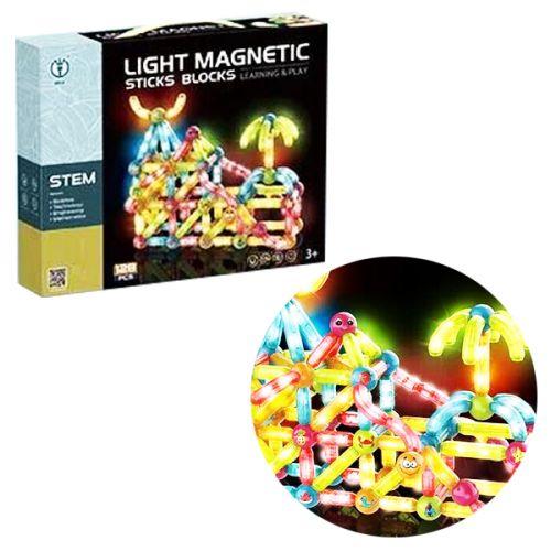 Магнітний конструктор світний "Light Magnetic Sticks blocks", 128 дет