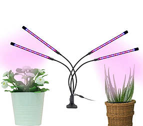 Світлодіодна фітолампа для кімнатних рослин з таймером (4 лампи) GreenLand 40W USB + мережі 220В