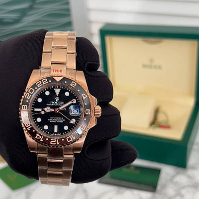 Модний наручний годинник Rolex GMT-Master II RoseGold-Black