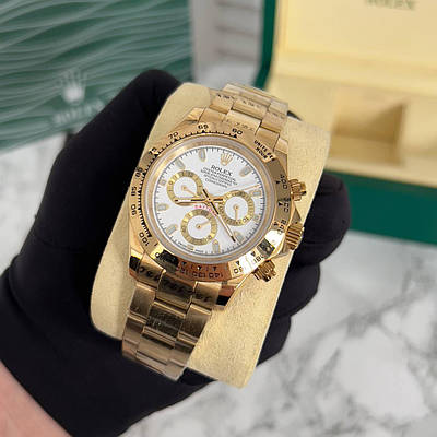 Стильний годинник наручний Rolex Daytona Gold-White