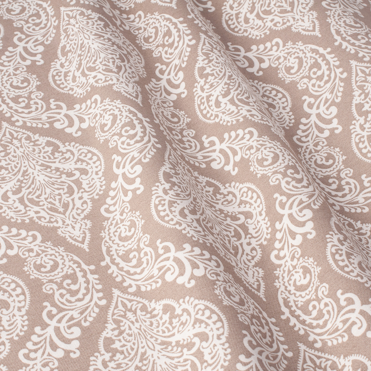 Декоративная ткань белые узоры на бежевом фоне Турция 84585v5 - фото 1 - id-p2034687334