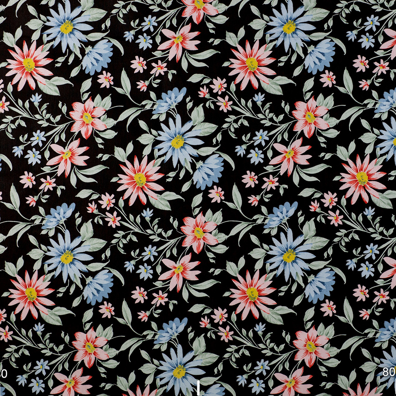 Декоративная ткань голубые и розовые цветы на черном Турция 84498v2 - фото 2 - id-p2034687339