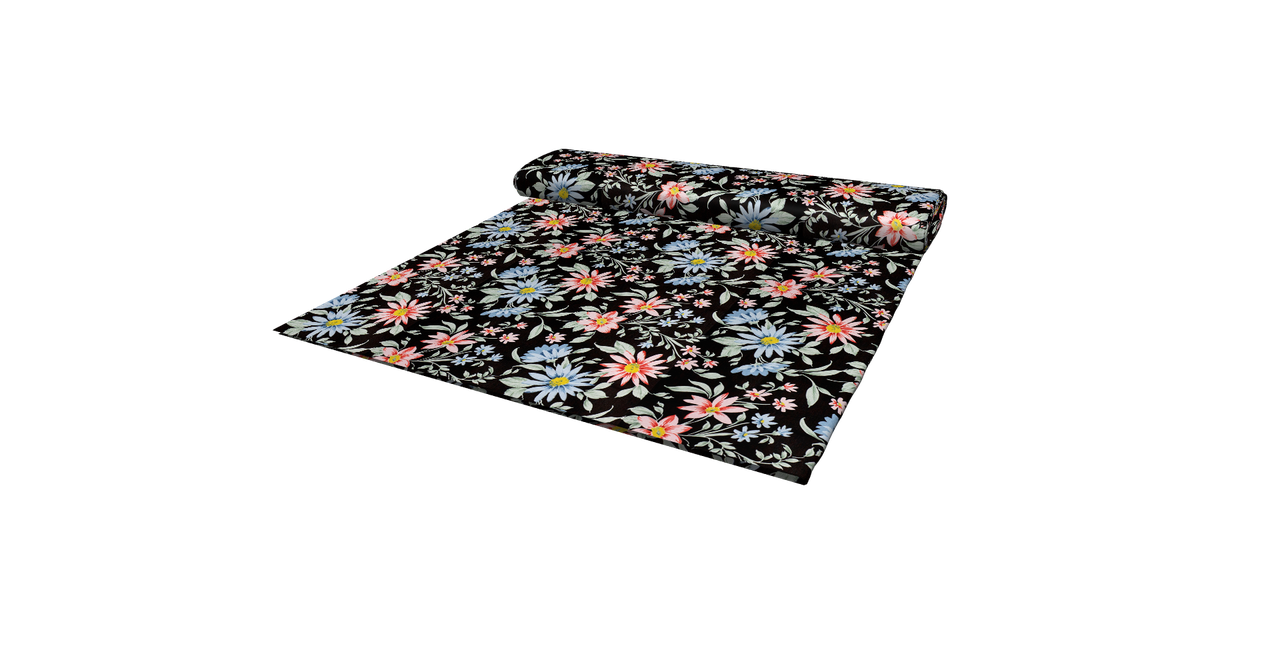 Декоративная ткань голубые и розовые цветы на черном Турция 84498v2 - фото 8 - id-p2034687339