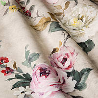 Декоративная ткань с мелкими бутонами розово-бордовых и молочных роз Испания 400342v83431v2