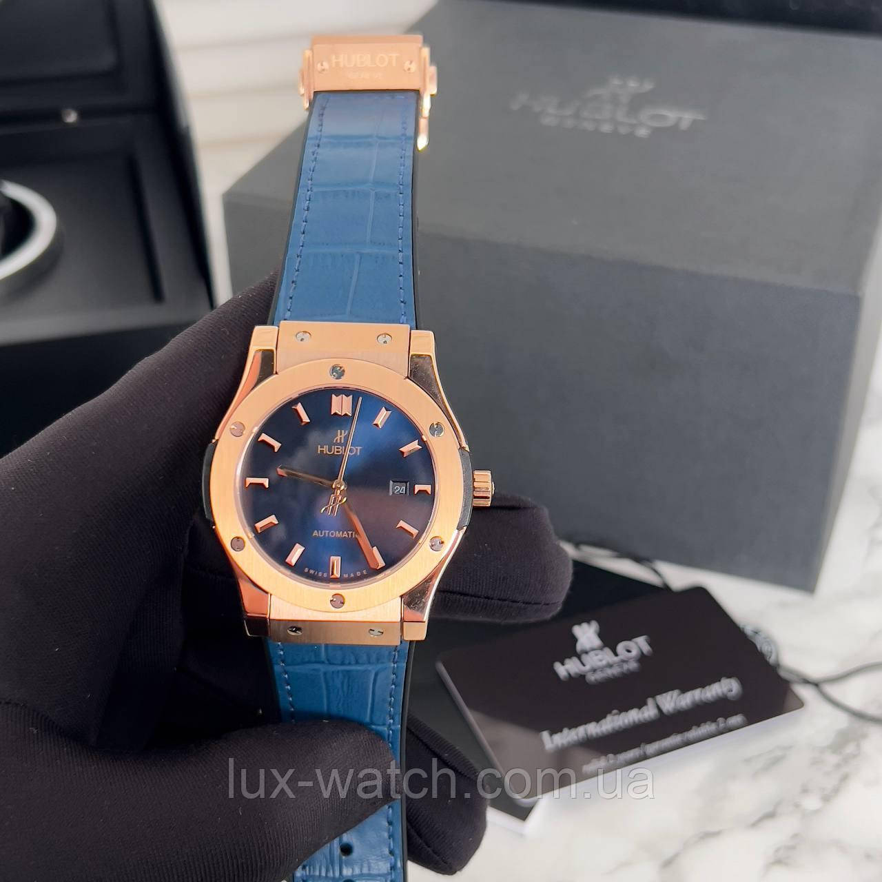 Годинник наручний чоловічий Hublot Classic Fusion Automatic Gold-Blue