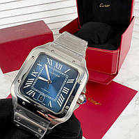 Крутые наручные часы Cartier Santos Silver-Blue