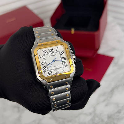 Годинник наручний Cartier Santos Silver/Gold-White