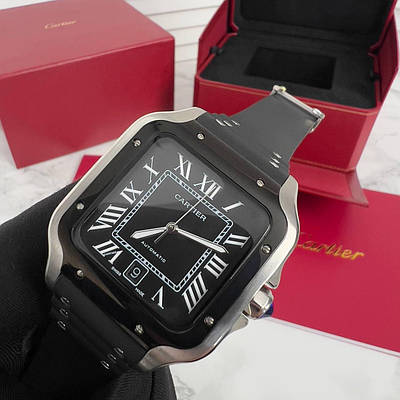 Годинник чоловічий Cartier Santos Silver-Black