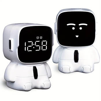 Світлодіодний електронний настільний будильник у вигляді робота Robot clock Білий