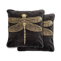 Подушка с вышивкой Стрекоза золотая Art Fondue 877-045 черная 50х50 см