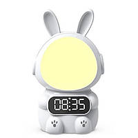 Детские часы с будильником и голосовым управлением в виде робота Кролика Белый