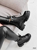 Женские ботинки натуральна кожа флотар черные зимние на меху на платформе 36