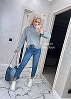 Жіночий теплий светр "Рута" з високою горловиною (Розмір оnesize 42-50), Сірий