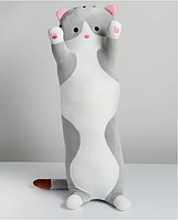 Мягкая игрушка подушка обнимашка Кот Батон 50 см, игрушка плюшевой кот, Кот Батон, цвет серый