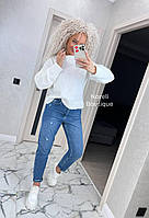 Жіночий теплий светр "Рута" з високою горловиною (Розмір оnesize 42-50), Білий