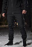 Чоловічі зимові теплі карго-штани Softshell чорні непродувальні