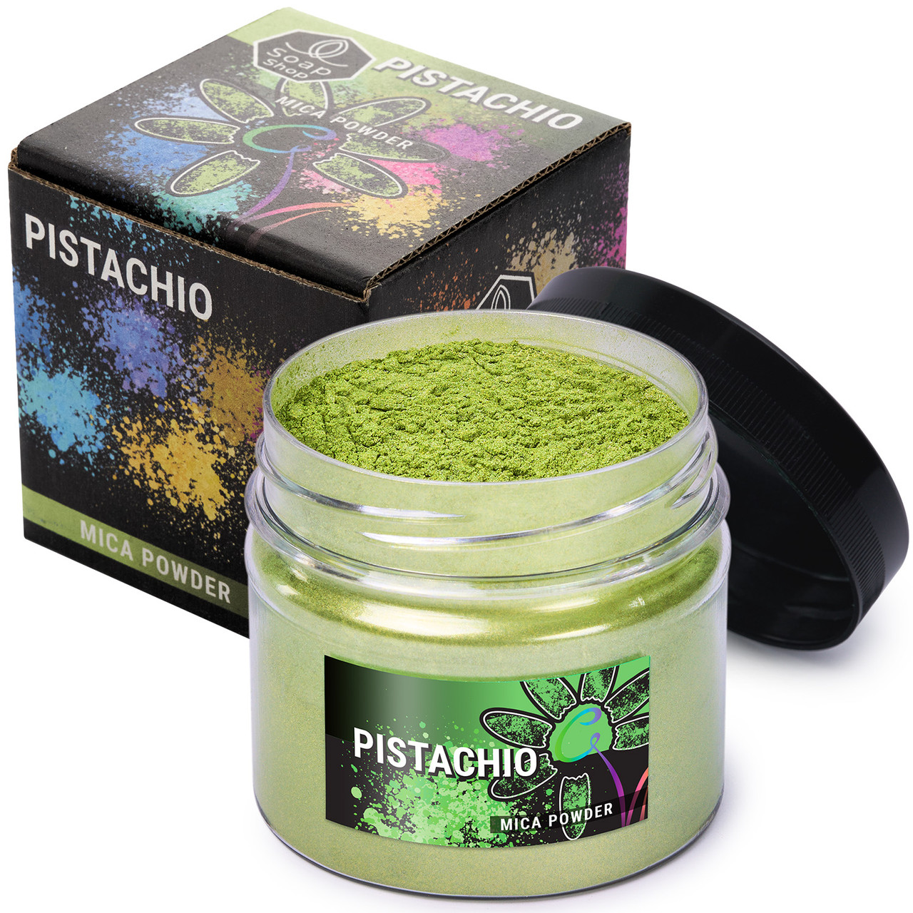 Слюдяний пігментний порошок PISTACHIO (Фісташка) для смоли мила макіяжу манікюру SOAP SHOP банка 57 грам