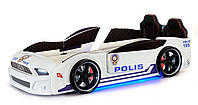 Кровать машина Полиция 190х90 см с подсветкой, открывающейся дверью и кожаными мягкими бортами Турция