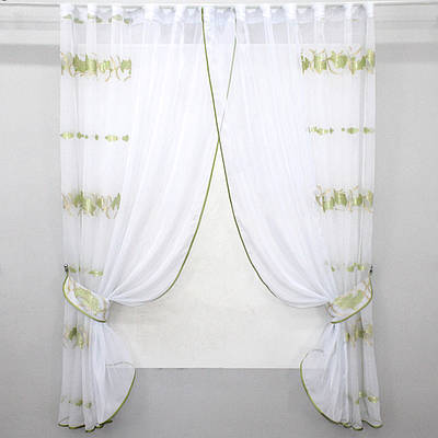 Кухонні шторки (300х170см.), на карниз 1,5м. Колір білий з салатовим. Код 083к 52-0544