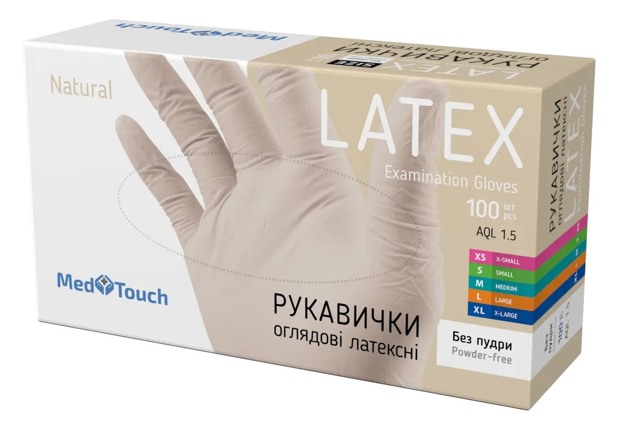 Рукавички латексні без пудри MedTouch розмір M 100шт/уп