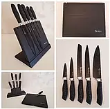 Набор кухонных ножей из нержавеющей стали с магнитной подставкой UNIQUE UN-1841-KS 6 предметов + точилка Черны, фото 7