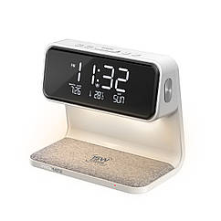 Настільний годинник-будильник Promate Lumix-15W з бездротовою зарядкою, LED White (Уцінка) (lumix-15w.white)