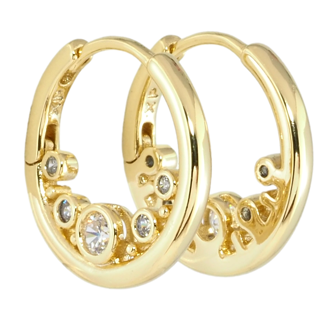 Сережки Xuping Позолота 14K колечка "Кільця з бічним візерунком цирконієм", фото 1